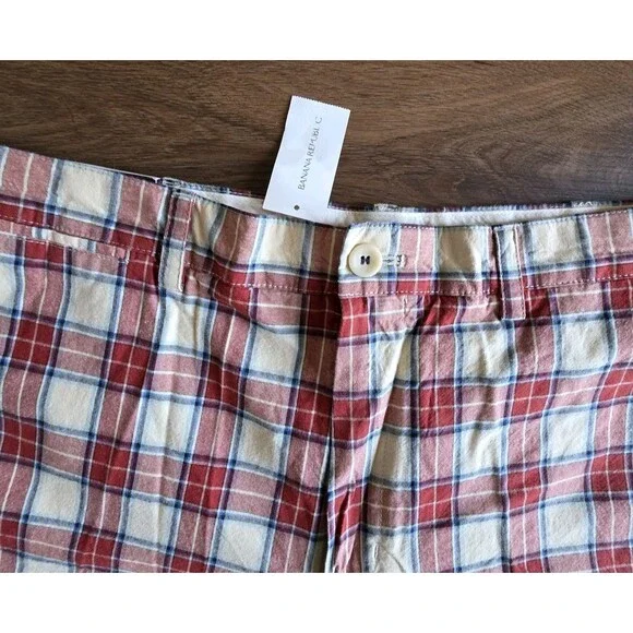 Banana Republic Mens Shorts Sz 38 Red Plaid Shorts Cotton Orange Preppy NEW - Picture 7 of 16